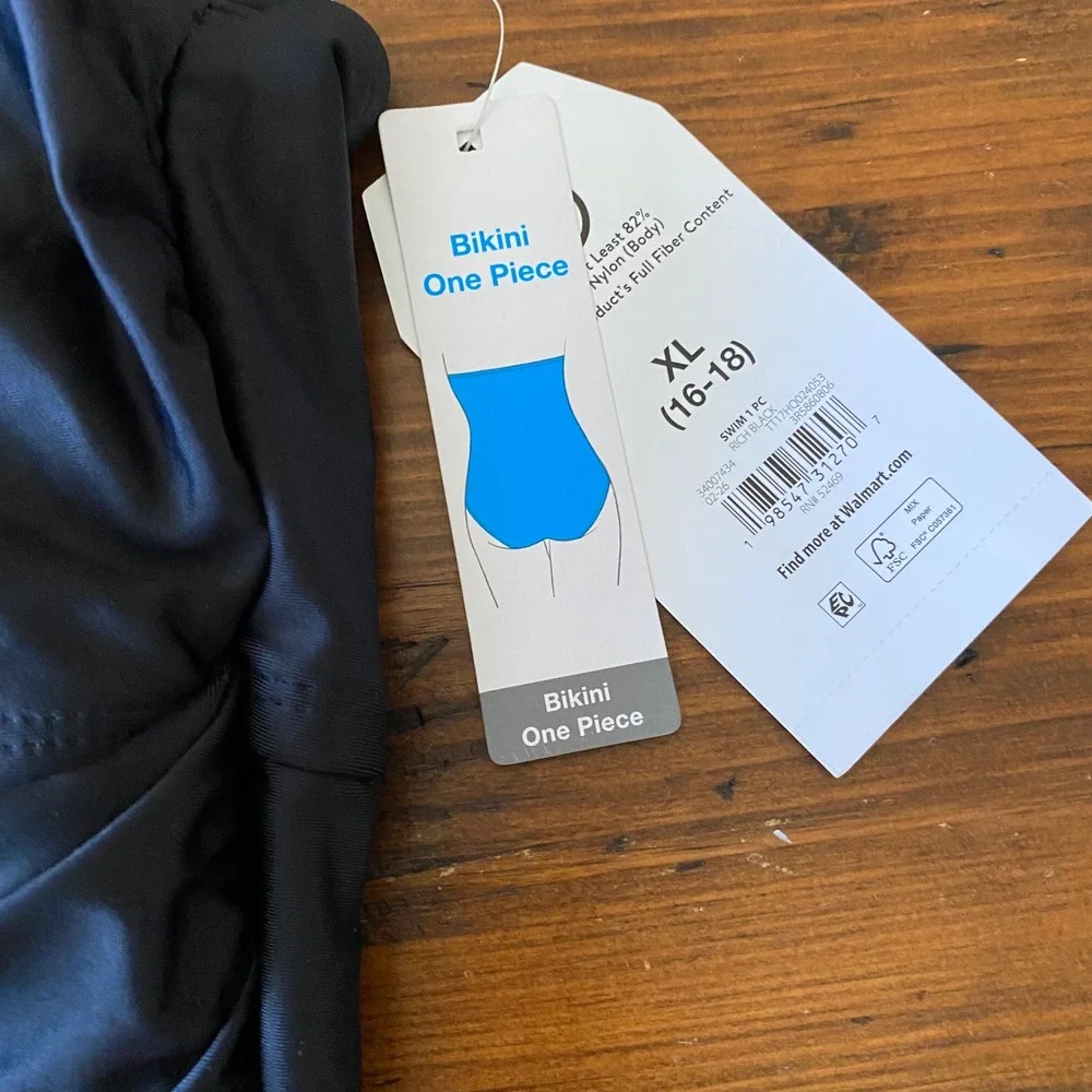 NWT Time and Tru Women Black Twist Front One Piece Swimsuit Size XL 16-18